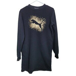 PUMA Glitz Urban Athletic Sweatshirt Dress Black Gold Sz Small Side Pockets EUC